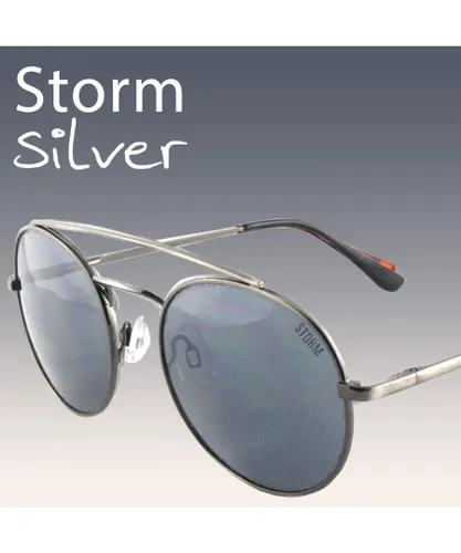 Storm Unisex round aviator style fashionable Sunglasses, Silver - Black & Silver Metal - One