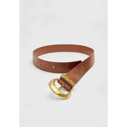 Stradivarius Belt with an irregular hammered buckle  Brown