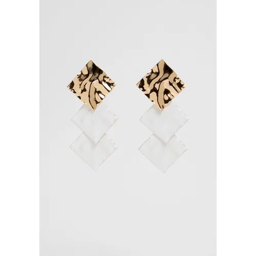 Stradivarius Contrast triple diamond-shaped earrings  White M