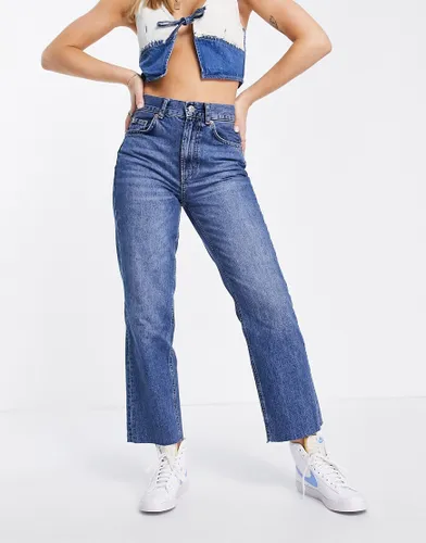 Stradivarius cropped jean in mid wash-Blue