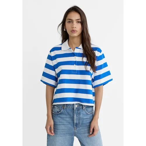 Stradivarius Cropped striped polo T-shirt  Electric blue