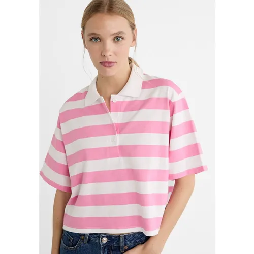 Stradivarius Cropped striped polo T-shirt  Pastel pink