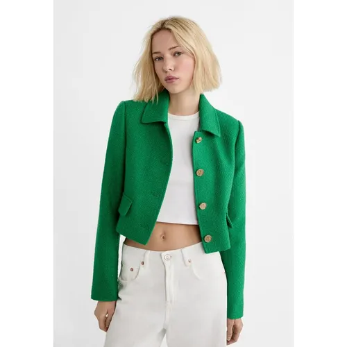 Stradivarius Cropped textured blazer with buttons  Green