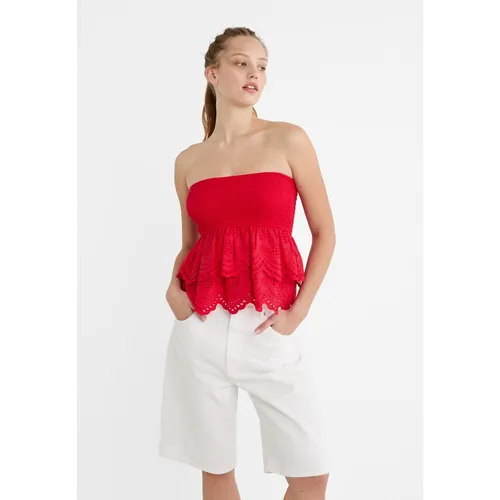 Stradivarius Embroidered bandeau top  Red