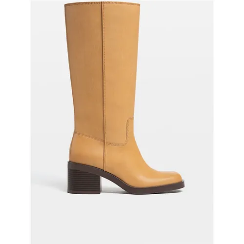Stradivarius Heeled country-style knee-high boots  BROWN