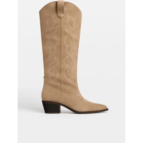 Stradivarius Leather cowboy boots  TAUPE