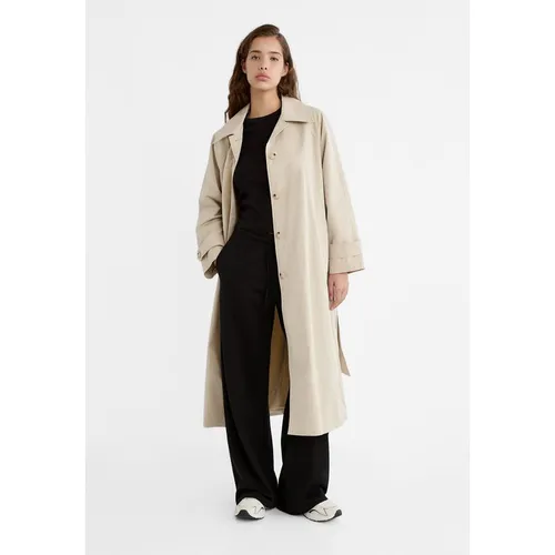 Stradivarius Long flowing trench coat with tabs  Stone