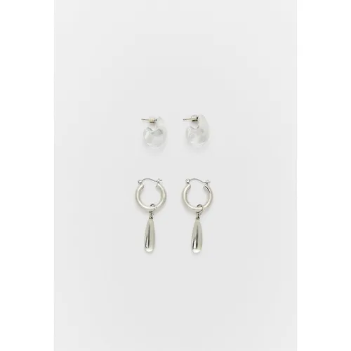 Stradivarius Set of 2 transparent and metallic hoop earrings  Grey M