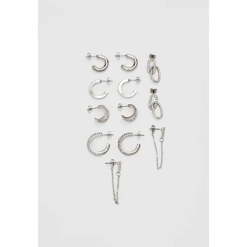 Stradivarius Set of 6 pairs of hoop earrings with rhinestones  Grey M