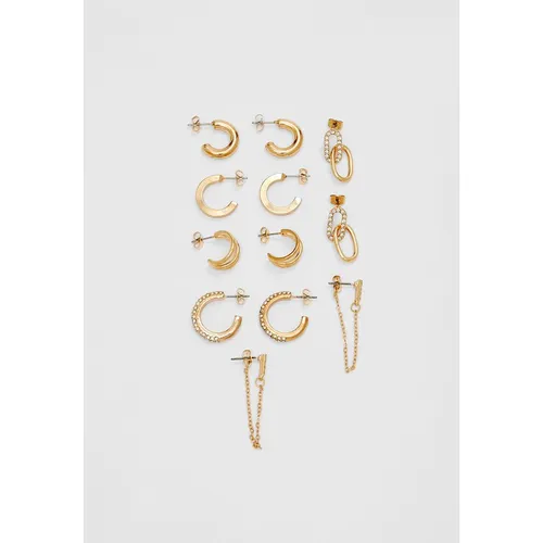 Stradivarius Set of 6 pairs of hoop earrings with rhinestones  TRANSPARENT M