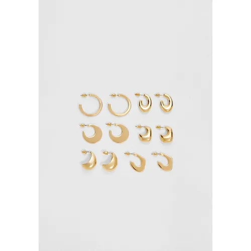 Stradivarius Set of 6 pairs of textured and hoops earrings  Gold M