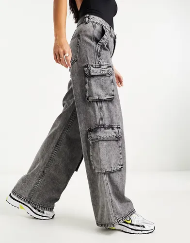 Stradivarius straight leg cargo jean in grey wash