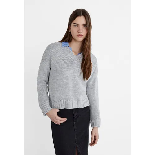 Stradivarius V-neck knit sweater  Grey melange