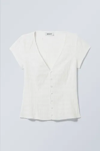 Structured Short Sleeve Cotton Top - White