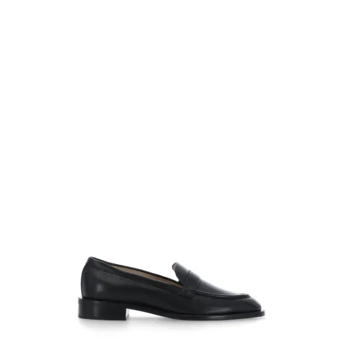 Stuart Weitzman , Black Leather Loafers with Raised Rubber Sole ,Black female, Sizes: