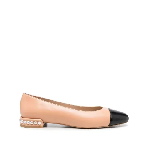 Stuart Weitzman , Ginger Black Pearl Flat Sandals ,Brown female, Sizes: