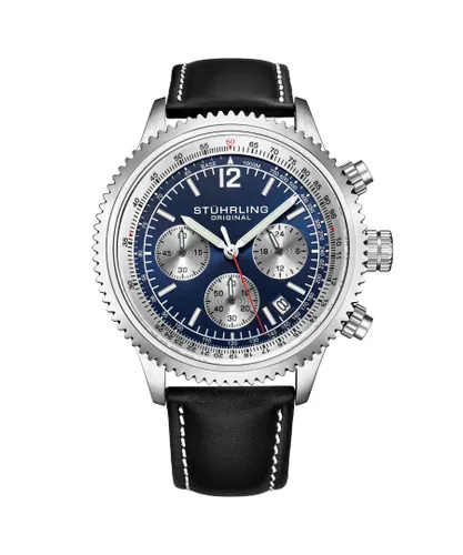 Stührling Mens Monaco 4015 44mm Chronograph - Silver Leather - One Size