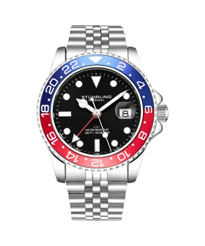 Stührling Mens Red and Blue Meridian GMT Quartz 42mm - Silver - One Size