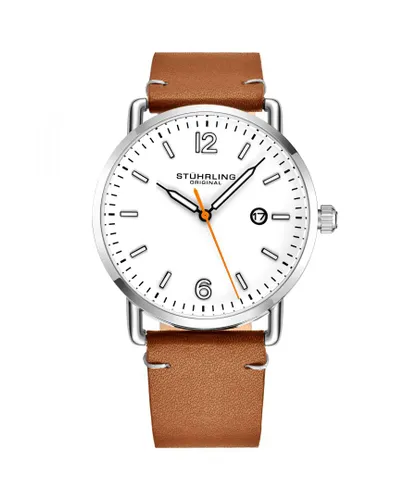 Stührling Mens White and Brown Metro Quartz 38mm - Silver - One Size