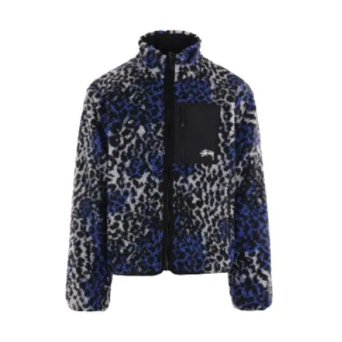 Stüssy , Reversible Teddy Coat with Logo Embroidery and Print ,Blue male, Sizes: