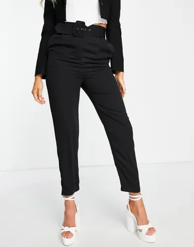 Style Cheat high waisted tailored trouser with buckle in black