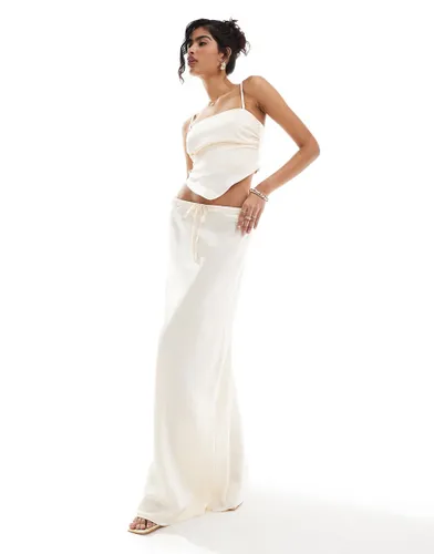 Style Cheat satin maxi skirt with tie waist in cream co-ord-White
