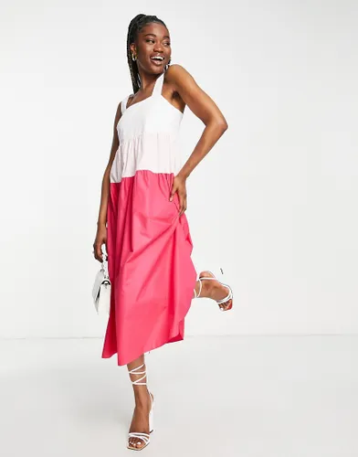 Style Cheat tiered colour block midi sundress in pink