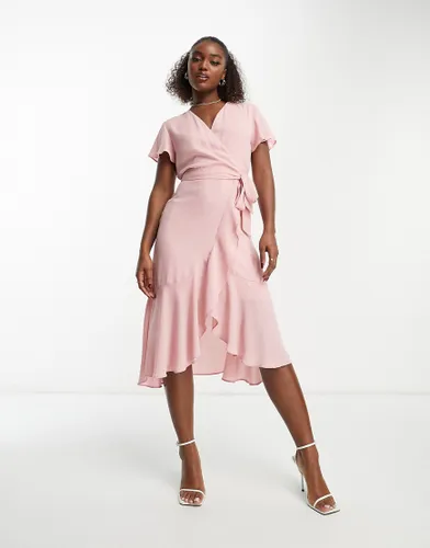 Style Cheat wrap midi dress in soft mauve-Pink
