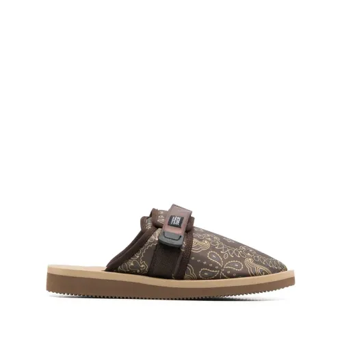 Suicoke , Brown Flat Shoes with Paisley Print and Touch-Strap Closure ,Brown male, Sizes: