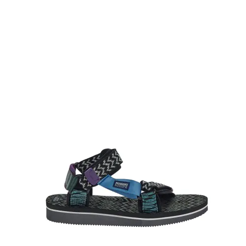 Suicoke , Depa Black And Purple Flat Sandals ,Black unisex, Sizes: