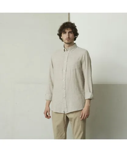 suit Mens Long Sleeve Shirt in Chinchilla - Sand Cotton