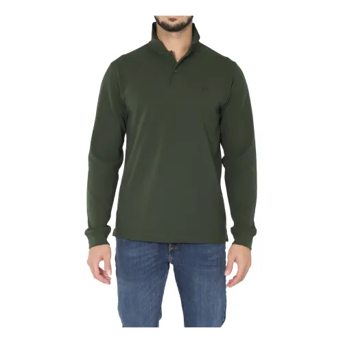 Sun68 , Dark Green Polo with Small Stripes ,Green male, Sizes: