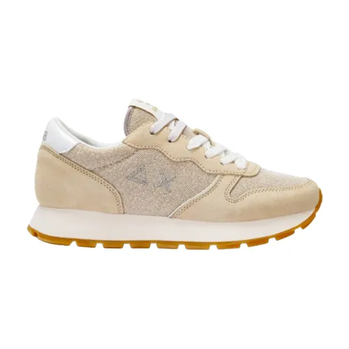 Sun68 , Glitter Textile Sneakers in Gold ,Beige female, Sizes: