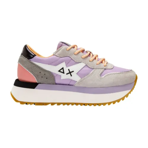 Sun68 , Lilac Fabric Sneakers with Suede Details ,Purple female, Sizes: