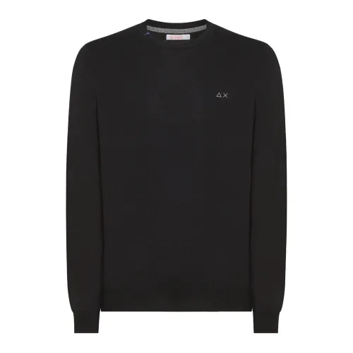 Sun68 , Men Round Solid Black Sweater ,Black male, Sizes: