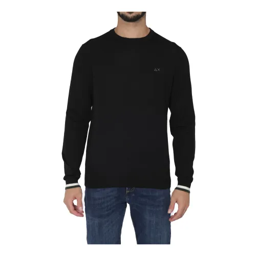 Sun68 , Men Round Striped Sweater ,Black male, Sizes: