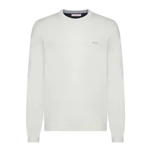 Sun68 , Men White Round Solid Color Sweater ,White male, Sizes: