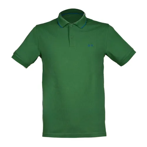Sun68 , Striped Collar Polo Shirt Green ,Green male, Sizes: