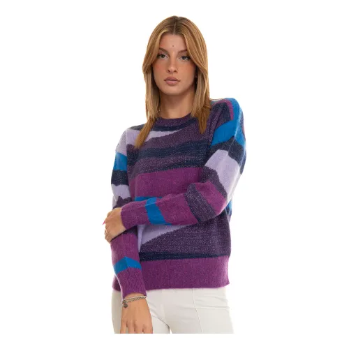 Suncoo , Multicolor Round-necked Pullover ,Purple female, Sizes: