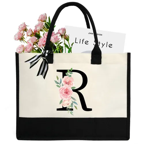 sundee Personalized Initial Canvas Beach Bag
