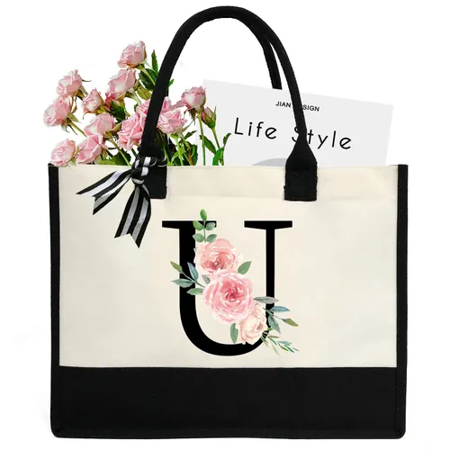 sundee Personalized Initial Canvas Beach Bag
