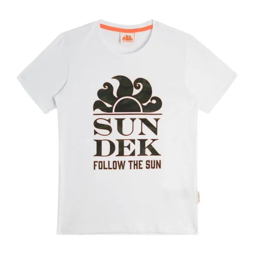 Sundek , White Kids T-shirt with Logo Print ,White male, Sizes: