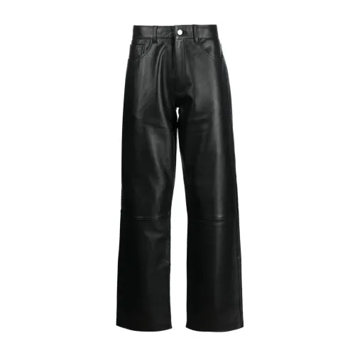 Sunflower , Black Loose Leather Trousers ,Black male, Sizes: