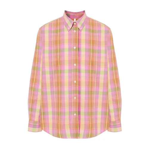 Sunflower , Pink Check Button Down Shirt ,Pink male, Sizes: