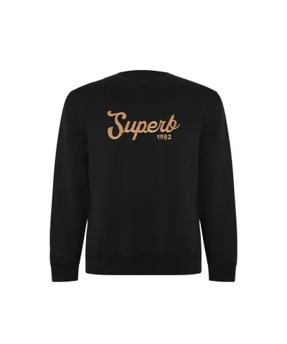 Superb Mens New Vintage SPRBSU-001 unisex long-sleeved round neck sweatshirt - Black Cotton