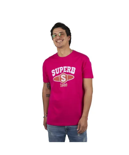 Superb University SPRBCA-2201 Mens short sleeve round neck T-shirt - Pink Cotton