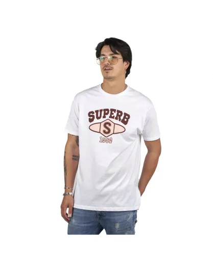 Superb University SPRBCA-2201 Mens short sleeve round neck T-shirt - White Cotton