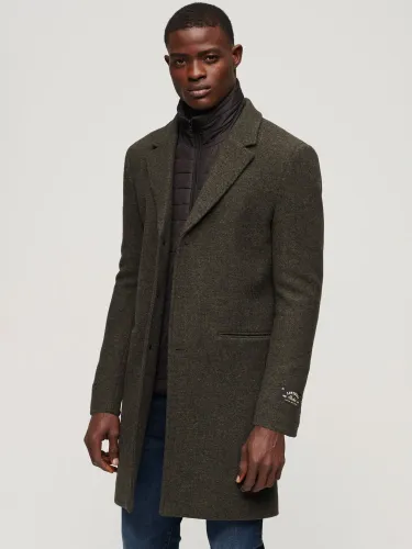 Superdry 2 In 1 Wool Town Coat, Forest Green Tweed - Forest Green Tweed - Male