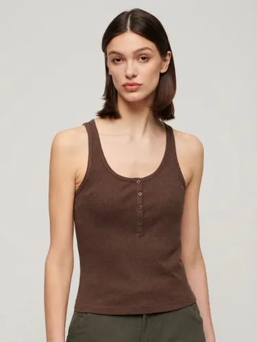 Superdry Athletic Essentials Button Down Vest Top - Chocolate Brown - Female