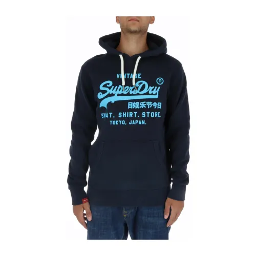 Superdry , Blue Print Long Sleeve Sweatshirt ,Blue male, Sizes: